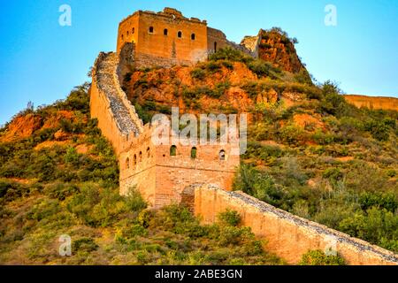 Picture of the sunset at the Jingshanling Great Wall in Chengde city, north China's Hebei province, 6 October 2019. Stock Photo