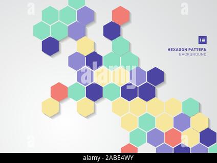 Abstract colorful hexagons shape minimal pattern on white background. You can use for template brochure, poster, flyer, banner web, print ad, etc. Vec Stock Vector