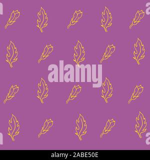 seamless background - sketch of yellow leaves and flower buds on a purple background. vector graphics Stock Vector