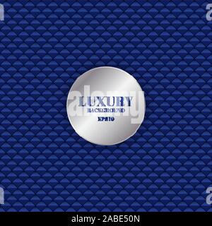 Abstract blue metallic square mesh pattern background and texture with silver circle frame. Luxury style. Vector illustration Stock Vector