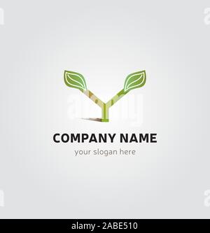 Single Logo - Tree Icon in Y Letter Shape Leaves and Foliage for Company Business Stock Vector