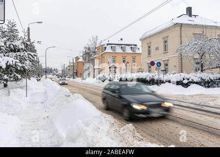 Heavy snowfalls have caused the onset of winter also in Dresden's Klotzsche district. Stock Photo