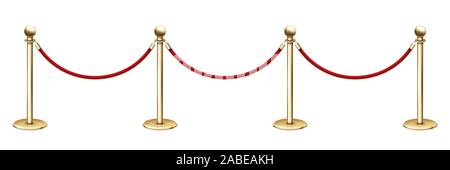 Realistic vector golden rope barriers. VIP event, luxury celebration. Stock Vector