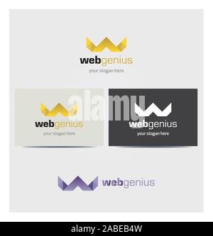 Letter W Icon, Crown Logo for Corporate Business, Card Mock up in Several Colors Stock Vector