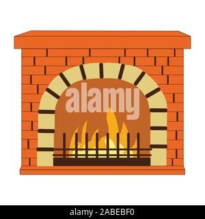 A Beautifully Drawn Brick Fire Place on White Stock Vector