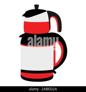 An Electric Crisply Drawn Red Black and Grey Tea Kettle Stock Vector