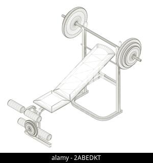 Wireframe simulator for bench press lying and sitting. View isometric. 3D Vector illustration. Stock Vector