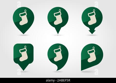 Christmas socks flat pin map icon. Map pointer. Map markers. Vector illustration EPS10 Stock Vector
