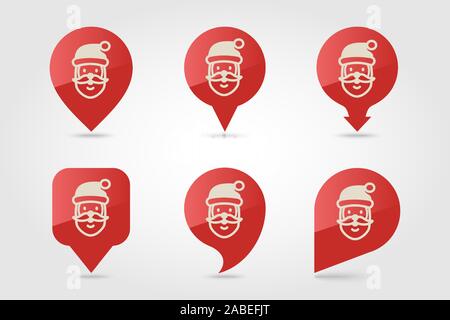 Santa Claus face. Christmas pin map icon. Map pointer. Map markers. Vector illustration EPS10 Stock Vector