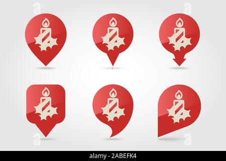 Christmas candle flat pin map icon. Map pointer. Map markers. Vector illustration EPS10 Stock Vector