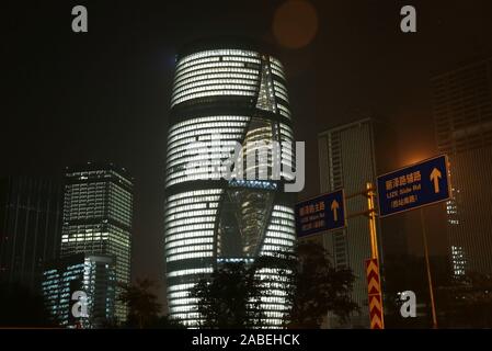 Leeza SOHO, a skyscraper designed by late Zaha Hadid, lights up for test in Lize Financial Business District in Beijing, China, 22 October 2019. *** L Stock Photo