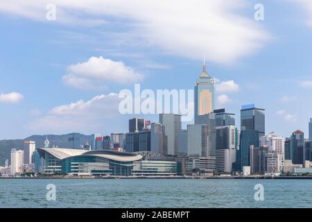 View of the Skyline of the Victoria Habour in Hong Kong on a sunny day, China Stock Photo
