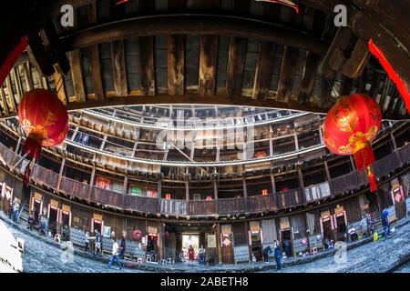 The inside view of inclined pillars and rooms of Yuchang building in Nanjing county, Zhangzhou city, east China's Fujian province, 22 October 2019. Yu Stock Photo