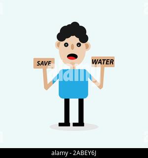 SAVE WATER CARTOON MESSAGE DESIGN Stock Vector