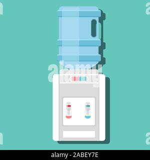 Flat vector icon for water cooler. Gray water cooler with blue full bottle Stock Vector