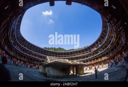 The inside view of inclined pillars and rooms of Yuchang building in Nanjing county, Zhangzhou city, east China's Fujian province, 22 October 2019. Yu Stock Photo