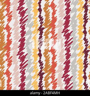 Scribbled vertical stripes in warm colors on cream Stock Vector