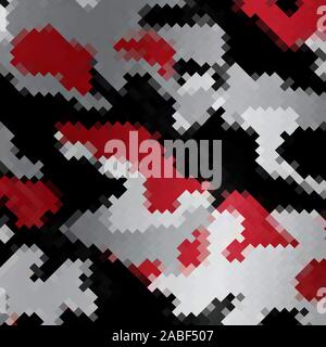 Urban Camouflage Background. Army Military Pattern. Grey Red Pixel Fabric Textile Print for Uniforms and Weapons Stock Vector