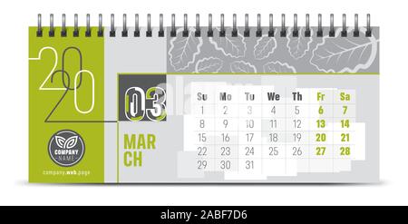 Calendar template for 2020 year. Vector and typographic planner diary in minimalist style. Stock Vector