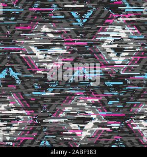 Techno glitch error bug seamless pattern swatch Stock Vector