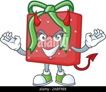mascot cartoon of red gift box on a Devil gesture design Stock Vector