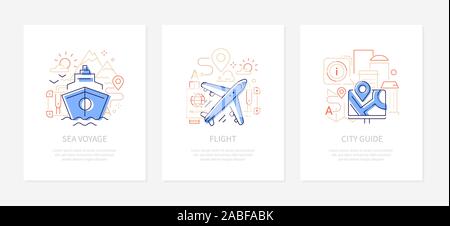 Vacation and traveling - line design style banners Stock Vector