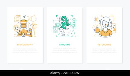 Photography concept - line design style banners set Stock Vector