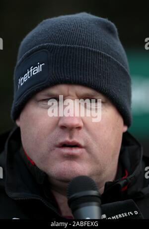 Trainer Gordon Elliott speaks to the media during the ...