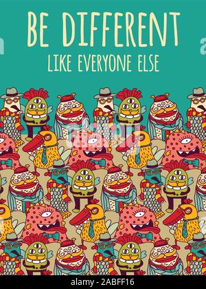 Aliens different freaks sky card poster. Color vector illustration EPS8 Stock Vector