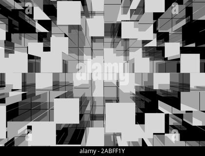 Illustration of abstract mosaic black and white background. 3d render Stock Photo