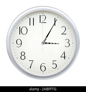 Analog wall clock isolated on white background. Stock Photo