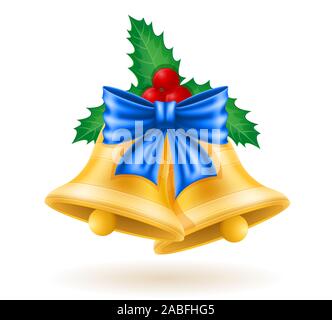 christmas gold bells with bow vector illustration isolated on white background Stock Vector