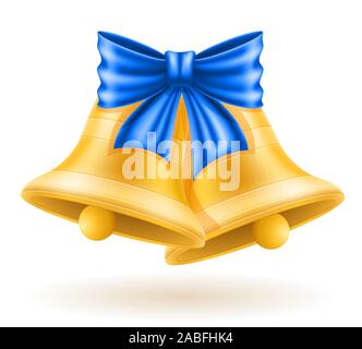 christmas gold bells with bow vector illustration isolated on white background Stock Vector