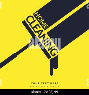 vector of black squeegee cleaning on surface isolated on yellow color with text home cleaning, home cleaning service business banner template Stock Vector