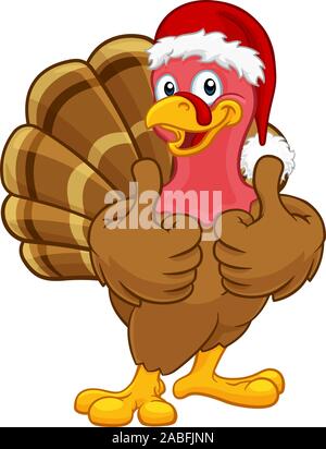 Turkey In Santa Hat Christmas Thanksgiving Cartoon Stock Vector