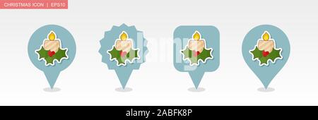 Christmas candle pin map icon. Merry Christmas and Happy New Year. Christmas Map pointer. Map markers. Isolated vector illustration Stock Vector