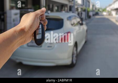 Hand holding a remote car key Stock Photo