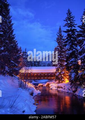Vail, Colorado; Gore Creek Covered Bridge Stock Photo