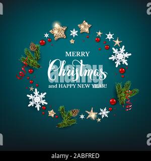 Holiday Christmas blue design and wreath Stock Vector