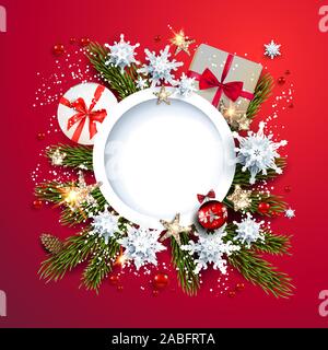 Festive background with gift boxes and decor Stock Vector