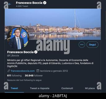 The screetshot of the twitter page of Francesco Boccia Italian