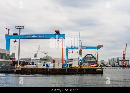 Cranes and lifting equipment at Kiel Harbour, north Germany Stock Photo