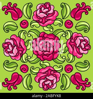Mexican talavera ceramic tile pattern with flowers. Stock Vector