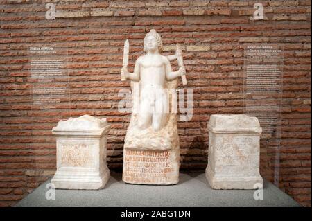 Italy, Rome, Terme di Diocleziano, Diocletian Baths, Museo Nazionale Romano, National Roman Museum, statue of Mithras and altars (2nd century AD) Stock Photo