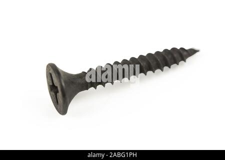 Close up black screw isolated on white background with clipping path Stock Photo