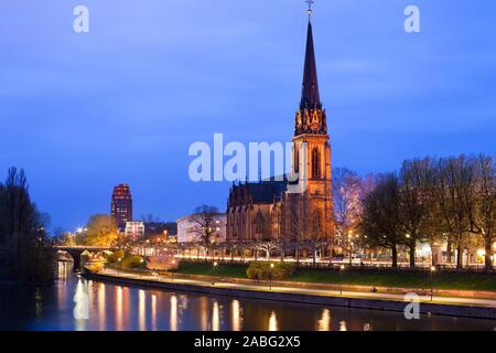 Dreikoenigs church and River Main, Frankfurt, Hesse, Germany Stock Photo