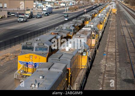 Grand Junction, Colorado - Union Pacific locomotives parked in a rail yard Stock Photo - Alamy