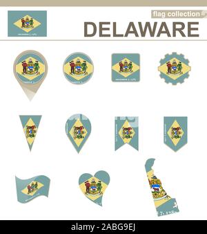 Delaware Flag Collection, USA State, 12 versions Stock Vector