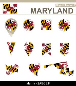 Maryland state map with waving flag of US State. Vector illustration ...