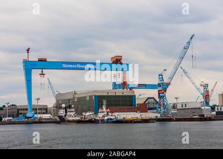 Cranes and lifting equipment at Kiel Harbour, north Germany Stock Photo